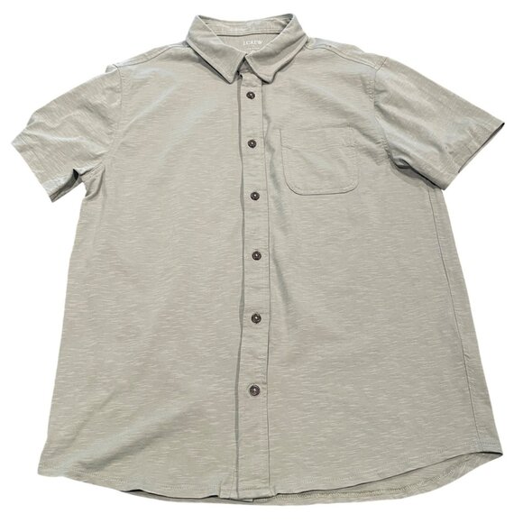 J.Crew Factory Men's Sz L Short Sleeve Knit Button Down Shirt Quarry Green BG870 - Picture 1 of 12